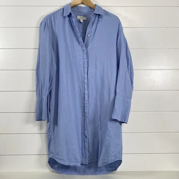COS | Dresses | Cos Womens 0 Linen Midi Oversized Shirt Dress Size 2 Blue  Coastal Minimalist | Poshmark